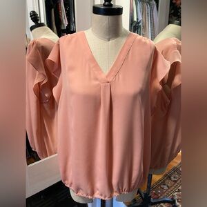 Chaus - Ruffle Sleeve Blouse in Peach, Elastic Hem, Size Large